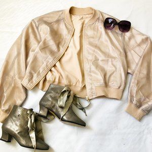 Blush satin bomber jacket